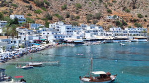 The whitewashed buildings of Loutro